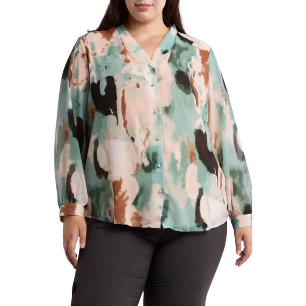 Adrianna Papell Water Color Blouse Top Size 2x